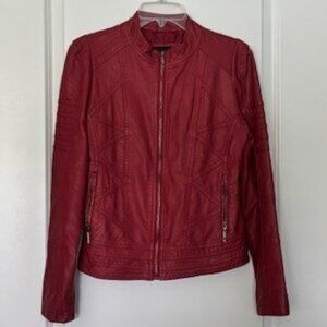 Lock and Love faux leather vegan motorcycle jacket. Red w/ zips. Sz Small